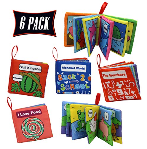 Smart Novelty Babies First Soft Books - Non-Toxic Colorful Crinkle Cloth Books for Babies and Toddlers Early Education Toy Baby Gift - Pack of 6 Soft Cloth Books