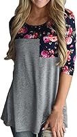 Froomer Women Floral Prints 3/4 Sleeves Pocket Paneled T-Shirt