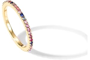 PAVOI 14K Gold Plated Sterling Silver Colored CZ Stones Stackable Ring | Simulated Diamond Eternity Bands for Women