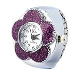 YouYouPifa Flower Dial Arabic Numerals Women Quartz Movement Finger Ring Watch(Purple)