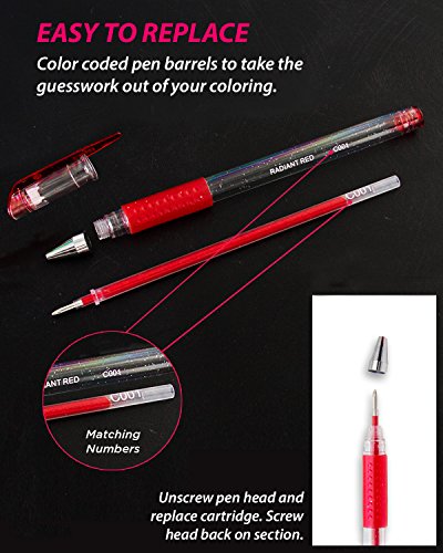 ColorIt 48 Gel Pen Ink Refills For Glitter, Metallic, and Neon - Color Coded for Easy Replacement