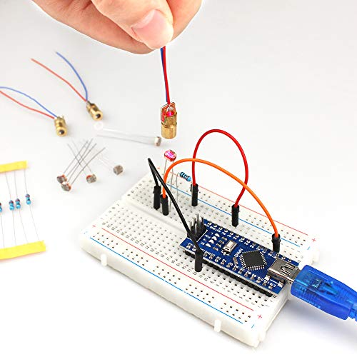 WayinTop 10pcs 5V Mini Laser Head Dot Diode Module Red 650nm 6mm Diode Lasers + 20pcs Photoresistor Light Sensitive Dependent Resistor Optoresistor 5mm GL5539 5539 + 20pcs 10K ohm Resistor for Ard