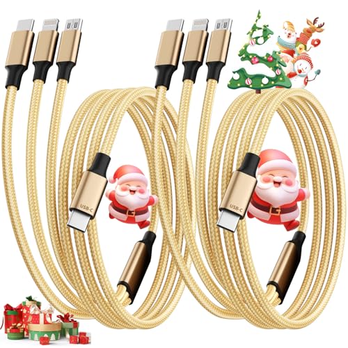 IDISON USB-C-Multi-Ladekabel, 3-in-1-Ladekabel, Nylon, geflochten, mehrere USBC-Kabel, Universal-Ladekabel mit Typ-C, Micro-USB- und IP-Port für Handy