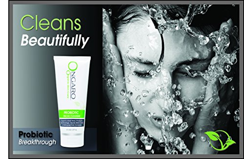 Ongaro Organic Facial Cleanser; Cleans Clogged Pores & Removes Dead Skin Cells While Hydrating for Younger Looking Skin with Probiotic Technology, Aloe Vera, Apple Stem Cells, and Peptides; 6oz