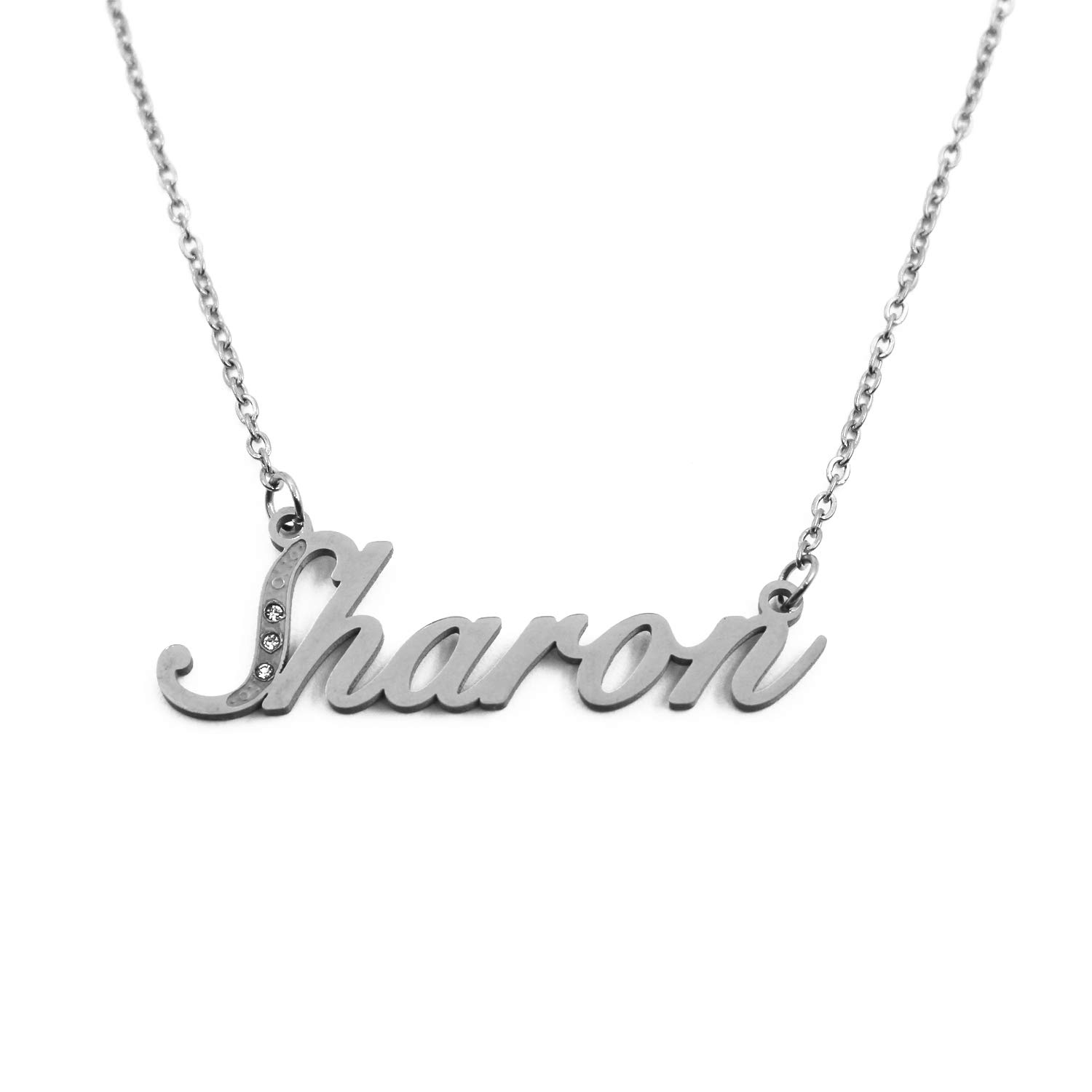 Sharon Name Necklace Personalised Italic Silver Tone, Custom Dainty Name Pendants, Jewellery for Ladies, Girlfriend, Mother, Sister, Friends