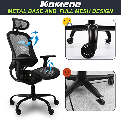 Komene Ergonomic Office Desk Chair Adjustable Backrest and Headrest with 3D Armrest and