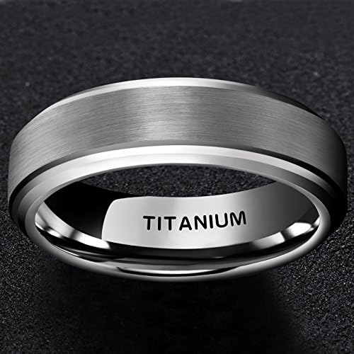MNH 6mm Titanium Ring Brushed Matte Finish Beveled Edge Comfort Fit Wedding Engagement Band
