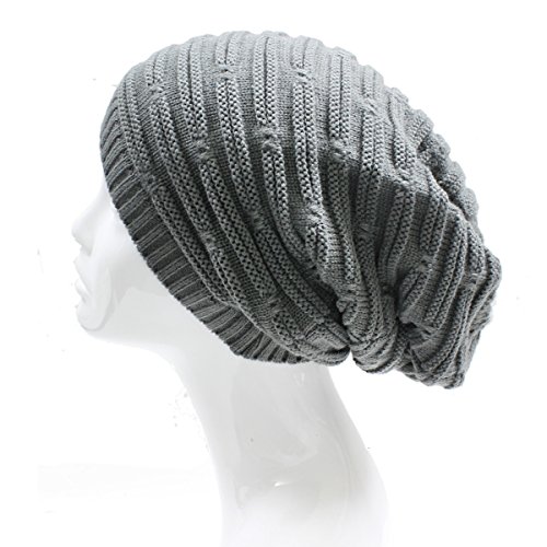 AN - Unisex Fall Winter Double Lines Knit Slouchy Beanie Single Layer Solid Color (White(523))