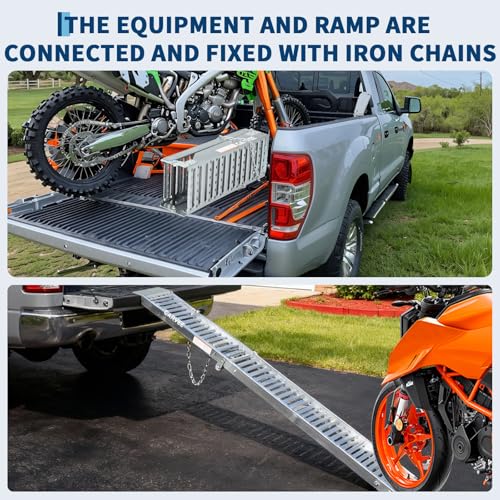 Garvee 6 ft Folding Loading Ramps (2-Pack) - 1000 Lb Capacity Heavy Duty Steel Tri-Fold Ramps for ATV, Dirt Bike, Motorcycle, Pickup Trucks, E-Bikes, 9 in Wide Anti-Slip Surface, Silver