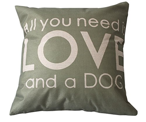 LEIOH Decorative Cotton Linen Pillow Shams Square Unique Printed All you need is LOVE and a DOG Pattern Throw Pillow Case Sofa Cushion Cover 18 x 18 Inches,Christmas Gifts