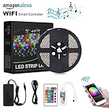 Lampwin Wifi Smart LED Strip Lights 2018 New Design RGB LED Strip Light Kit with 12V IP65 Waterproof 16.4FT 300 SMD 5050 LED Rope Light works with Alexa Voice, Smartphone Control, iOS Android App