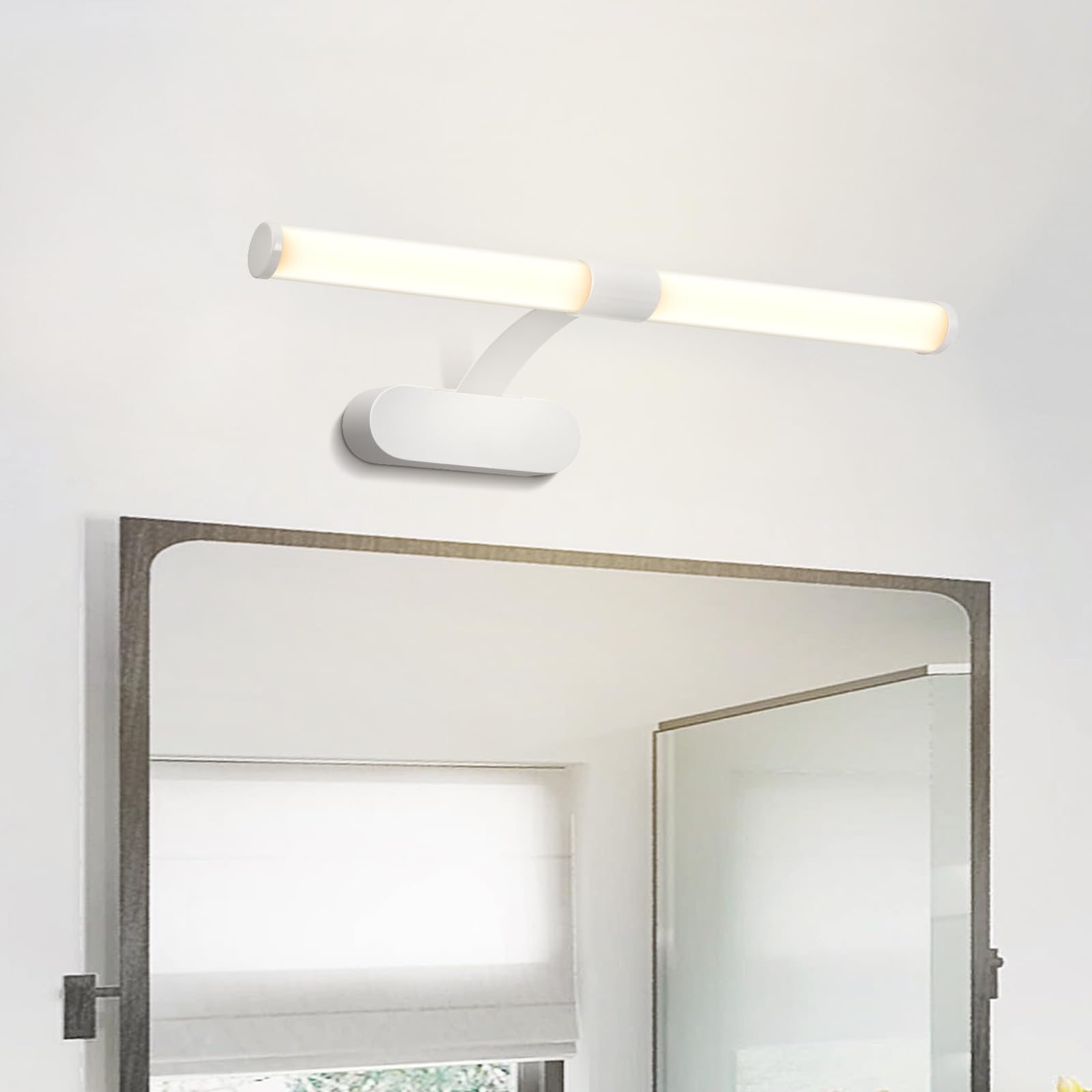 Aigostar 6W Mirror Lights 40CM Picture Lights for Wall 4000K Led Wall Light Wireless Vanity Lights with IP44 Waterproof 600LM Suitable for Bathroom Cabinets Picture Vanity Photo Plastic White