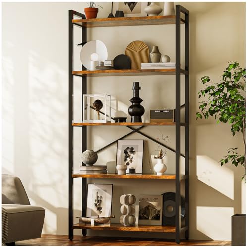 Simple Wisdom librero, Muebles para recamara, 80CM×30CM×161CM,librero Minimalista, libreros de 5 Capas, soporta 250 kg,Dormitorio, salón Retro libreros (Grande)