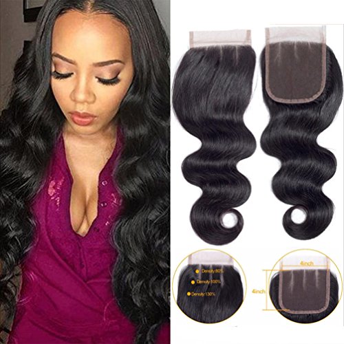 QTHAIR 10a Grade Brazilian Body Wave Human Hair Lace Closure (20",Three Part,Natural Black, 130% Density) 100% Unprocessed Human Hair Brazilian Body Wave Swiss Lace Closure Handmade