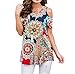 ZRMY Women's Cold Shoulder Floral Print Blouse Short Sleeve T-Shirts Criss Cross Tunic Tops (Multicolored, XL)