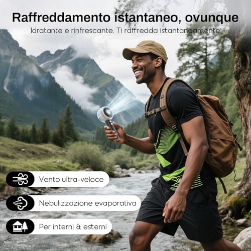 Dnenellr Portable Hand Fan with Atomizer, Powerful Mini USB Fan, Turbo Motor, 6000mAh Rechargeable Battery, 4 Speeds for Travel, Outdoor, Gift Idea Women Men (Black)