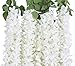 Duovlo 4.59 Feet Artificial Wisteria Bush Vine 10 Stems Silk Hanging Flower for Wedding Events Yard Decor,Pack of 2 (White)