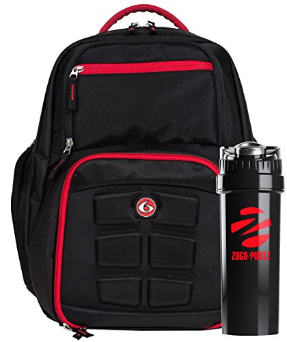 6 Pack Fitness Expedition Backpack W/ Removable Meal Management System 300 BlackRed w/ Bonus ZogoSportz Cyclone Shaker