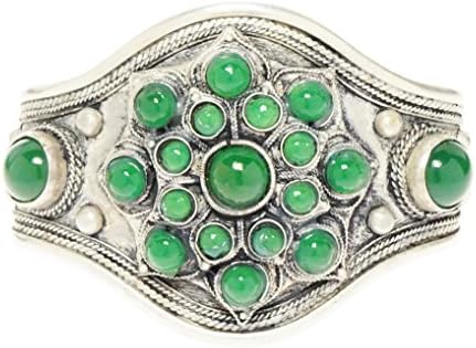 Bracelet - Silver Tone Cuff with Deep Green Colored Stones - Kiki's Deep Green