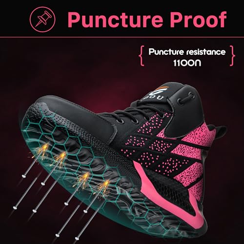 COOU Safety Boots for Men Lightweight Safety Shoes Women Breathable Safety Footwear Steel Toe Work Boots