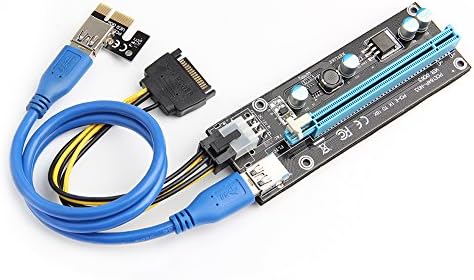 Riser Card PCI-E 16X to 1X (6pin/MOLEX/SATA) With Led Graphics Extension Ethereum ETH Mining Powered Riser Adapter Card+60cm USB 3.0 Cable …