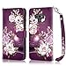 Galaxy Note 9 Case, Hocase PU Leather Full Body Protective Case with Credit Card Holders, Wrist Strap, Magnetic Closure for Samsung Galaxy Note 9 (2018) SM-N960 - Royal Purple/White Flowers