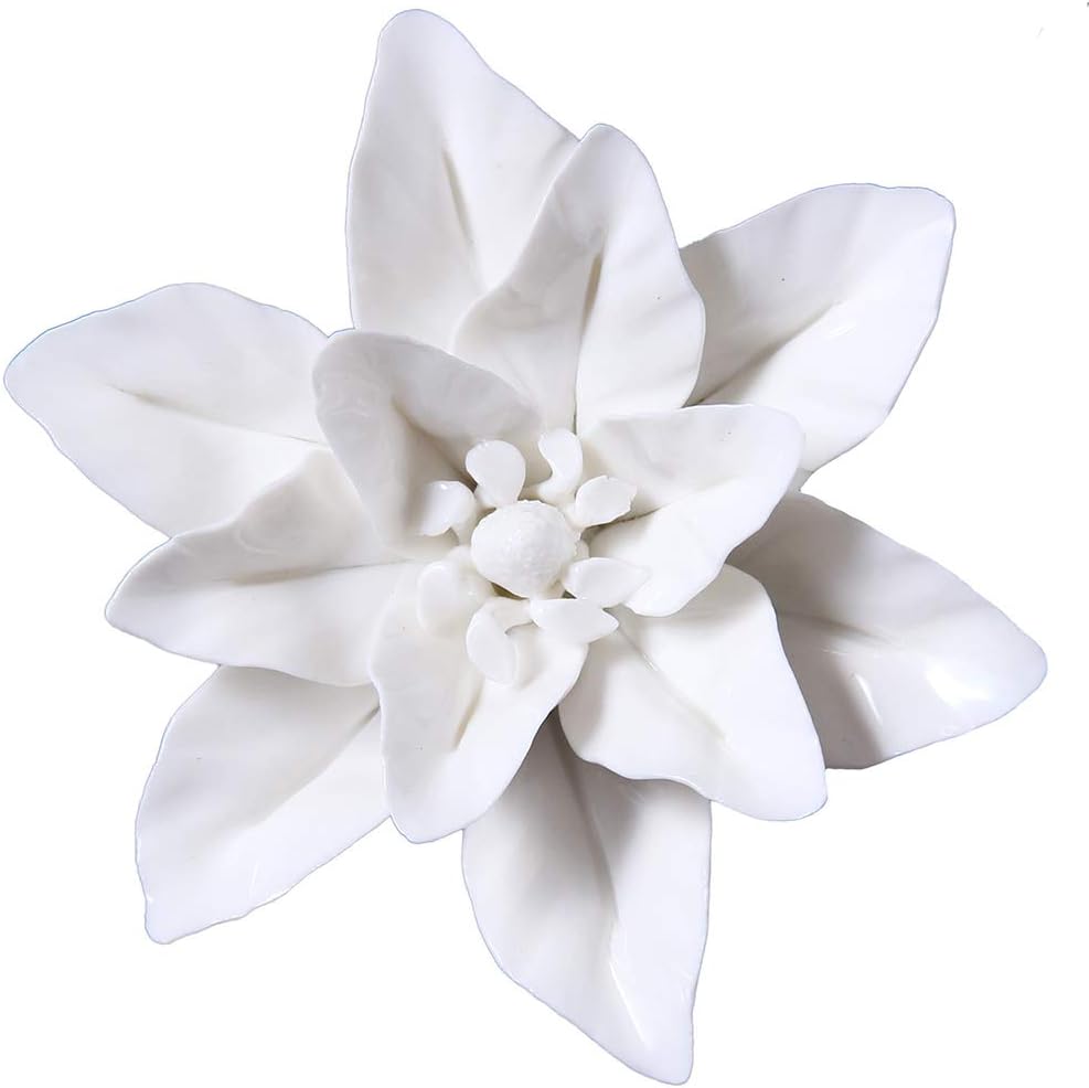 ALYCASO Ceramic Flower Pediments Sculpture Wall Decoration for Living Room Bedroom Hanging 3D Wall Art, D - White Lily, 3.54 inch