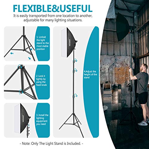 Neewer Heavy Duty Light Stand, Metall 13ft/4m verstellbares Fotografie Stativ mit eingebautem Federkissen und 1/4" Schraube für Studio LED Licht, DSLR Kamera, maximale Belastung: 22lb/10kg - Schwarz – Bild 7