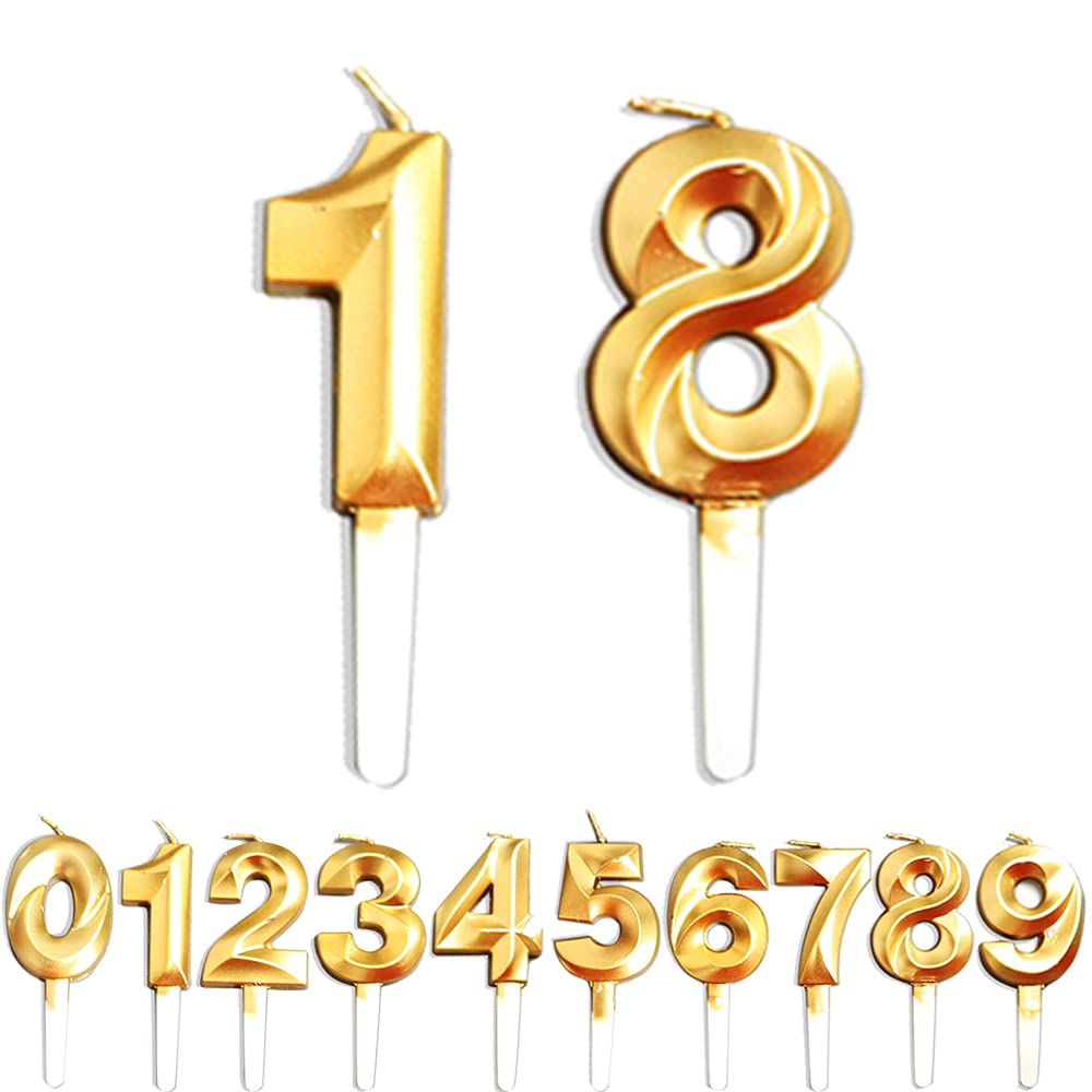 Birthday Candles, 18th/81th/1th/8th Birthday Cake Candles, Cake Decoration for Birthday Party Wedding Anniversary Graduation Party Supplies (Gold, Number 1&8) — image 1