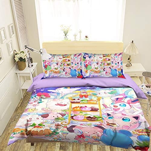 AJ WALLPAPER 3D Duvet Cover for Pokemon Pikachu 42 Japan Anime Game Summer Bedding Pillowcases Quilt Duvet Cover Set Single Queen King | 3D Photo UK Ella (Double)