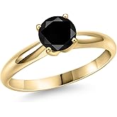 Gem Stone King 14K Yellow Gold Black Diamond Engagement Ring For Women | 1.80 Cttw | Round 7MM | Gemstone April Birthstone