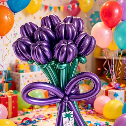 WENAUANG 100 Pieces Long Metallic Balloons, Balloon, Balloon Shapes with Balloon Pump, Magic Latex Balloons for Animals, Parties, Birthdays, Decoration and DIY Crafts