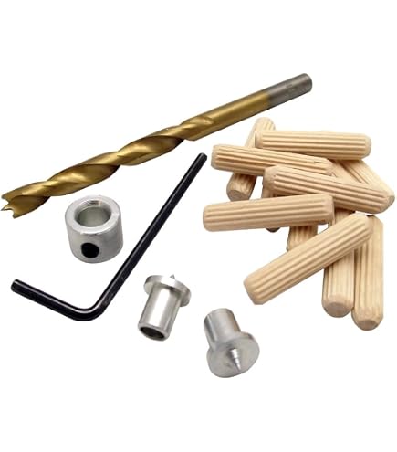 WEN Wooden Doweling Kit – 1/4 Inch Drill Bit, Stop Collar, And 12 Fluted Birch Dowels For Strong Woodworking Joints