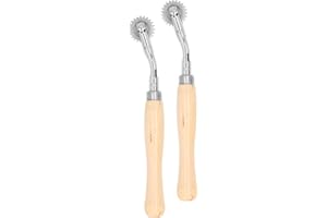 Tracing Wheel, Stainless Steel Roller, Acute and, Wood Handle, Pine Wood, with Paper, Cloth, for Leather, Paper, Cloth