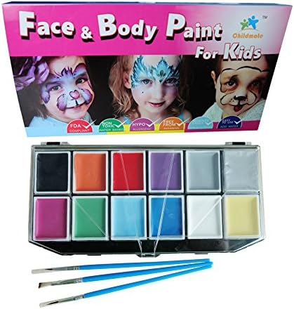 Face Painting kits 12 Colors 3 Brushes Non Toxic Water Based Face Body Paint for kids
