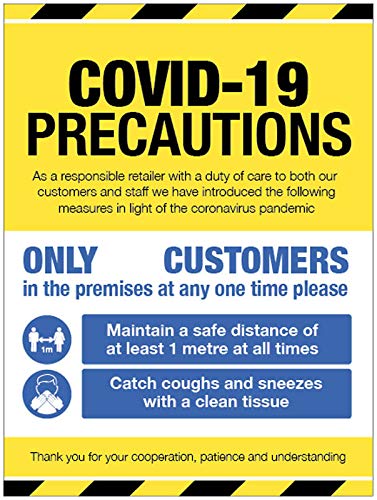 Caledonia Signs 28423/1M/K COVID 19 Precautions - Shop window sign - yellow (1 metre social distancing) Self Adhesive Vinyl Sticker (300x400mm)