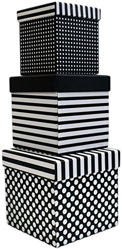Alef Elegant Decorative Themed Nesting Gift Boxes -3 Boxes- Nesting Boxes Beautifully Themed and Decorated - Perfect for Gifts or Simple Decoration Around the House! (Square Blanc en Noir)