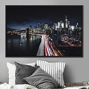 signwin Framed Canvas Wall Art City Illuminations Aerial...