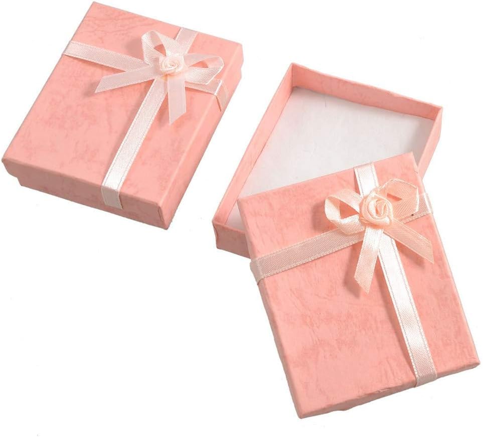 SupplyEU Fashion Jewelry Box, 2 Pcs Pink Bowknot Cardboard Gift Box Present Case Ring Necklace Storage Box Organizer by SamGreatWorld