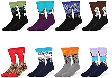 Cotton Cool Tube Running Crew Socks for Mens and Womens Printed Cuff Pattern (8 Pairs)