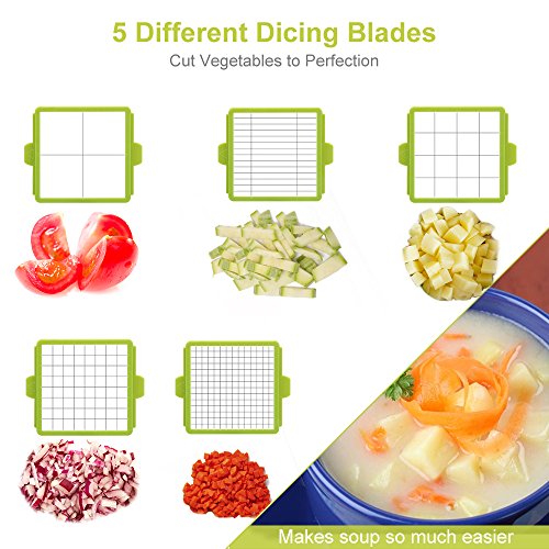 E-Gtong Vegetable Chopper and Food Slicer, Vegetable Slicer with 9 Interchangeable Blades, Potato Onion Chopper and Cutter for Vegetable and Fruit with Big Container, Cleaner and Hand Protector