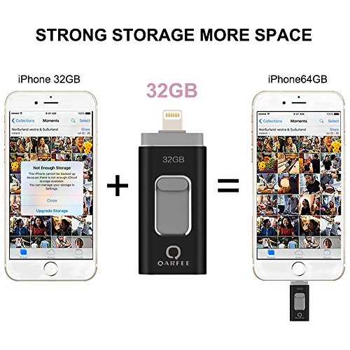 4in1 Universal 32G iPhone Flash Drive,QARFEE Pen Drive OTG Type-C Lightning USB Micro USB Memory Stick External Storage Flash Drive U Disk for iPhone iPad iPod Mac Android cell phone and PC,Black - Thumbnail 2