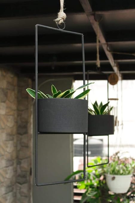 Planter Hanging Metal Planters | Small Balcony Fancy Pots | Single Flower Planters | Rust Free & Powder Coated | Made in India | Black (Mini)