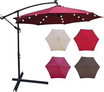 Sombrilla de patio de 3 m con luces LED solares para jardín, sombrilla