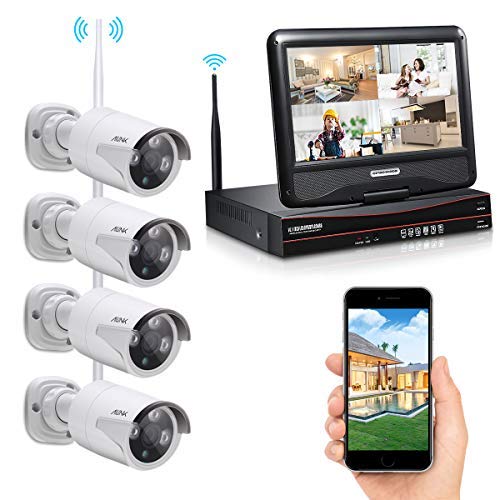 Ailink 4CH HD 720P Home Security Camera System, Wireless Built-in 10.1" Monitor Video Recorder with Night Vision Outdoor Indoor Surveillance System
