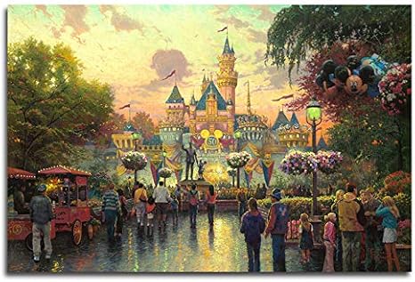 Amazon Orlco Art Man Made Amusement Park ディズニランド壁紙 トーマス キンケード ディズニー アラジン ポスタープリント ウォールアート モダン ホームデコレーション キッズ カラフル 16x24inch With The Frame ウォールステッカー オンライン通販