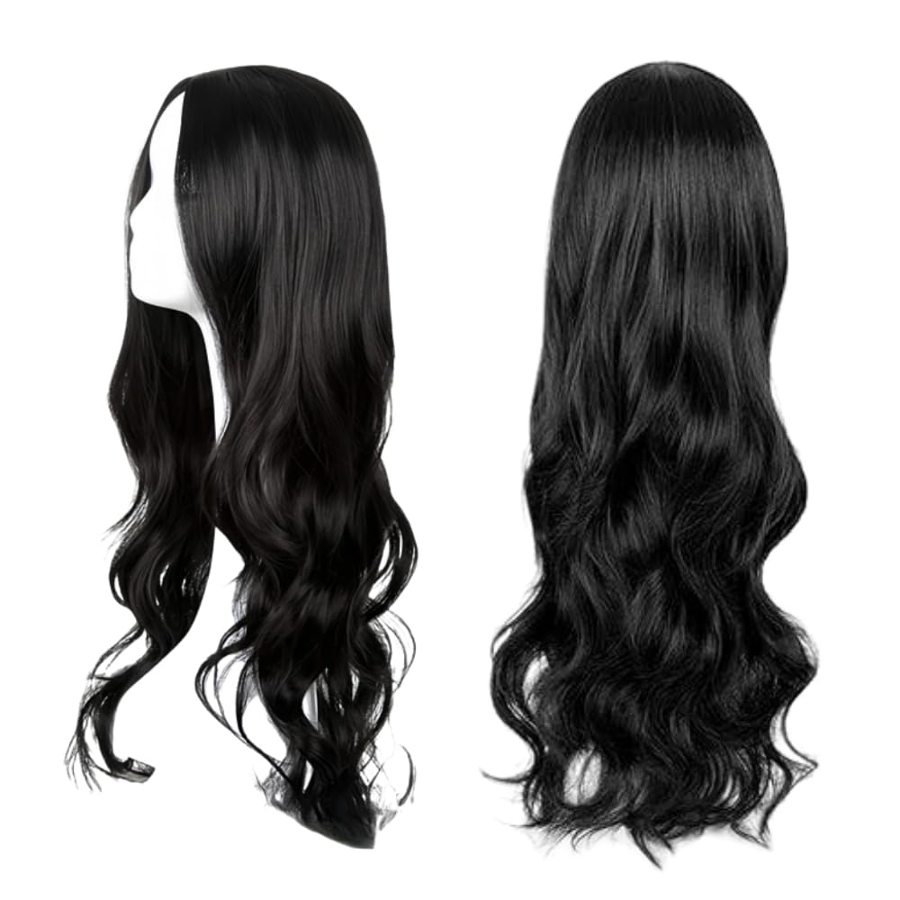 SDXCJY Wave Wigs: 27'' Long Curly Synthetic Hair Wigs for Women & Girls - Black, Full Hair Replacement for Daily Use & Cosplay