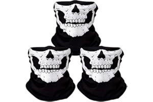 OVISEEN Skull Motorcycle Face Mask, 3 Pieces Balaclava Mask Skeleton Mask Skeleton Half Mask for Ski Riding (Black)