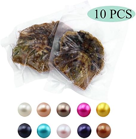 Mbay10PC Saltwater Love Wish Pearl Oysters with Round Pearl Inside 10 Color, Rainbow Pearl Beads(7-8mm), Birthday Mothers Christmas Gift Pearl Wedding Party