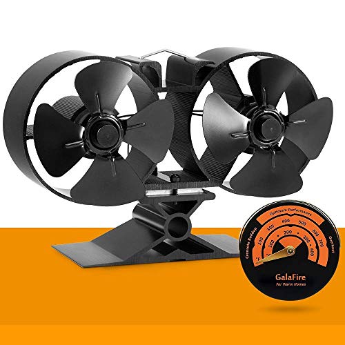 GALAFIRE Heat Powered Stove Fan for Wood Stove, Gas Fireplace, Coal Pellet Stove, Log Wood Burner Fireplace Accessories + 2 Years Warranty + 8 Blades + 2 Motors + Stove Thermometer - Thumbnail 4